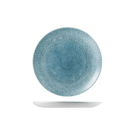 Round Plate - Coupe, 217mm, Raku Topaz Blue from Churchill. Textured, made out of Porcelain and sold in boxes of 6. Hospitality quality at wholesale price with The Flying Fork!