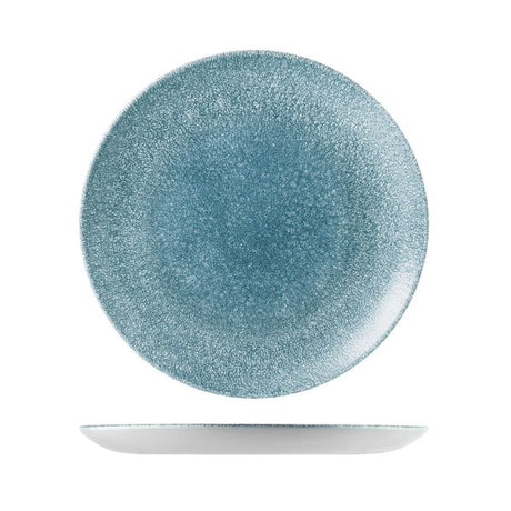 Round Plate - Coupe, 288mm, Raku Topaz Blue from Churchill. Textured, made out of Porcelain and sold in boxes of 6. Hospitality quality at wholesale price with The Flying Fork!