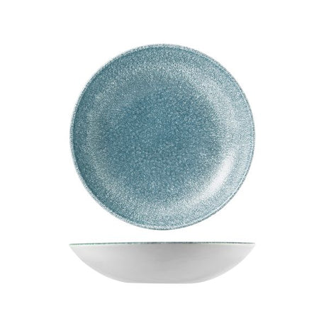 Bowl - Coupe, 248mm, Raku Topaz Blue from Churchill. Textured, made out of Porcelain and sold in boxes of 6. Hospitality quality at wholesale price with The Flying Fork!