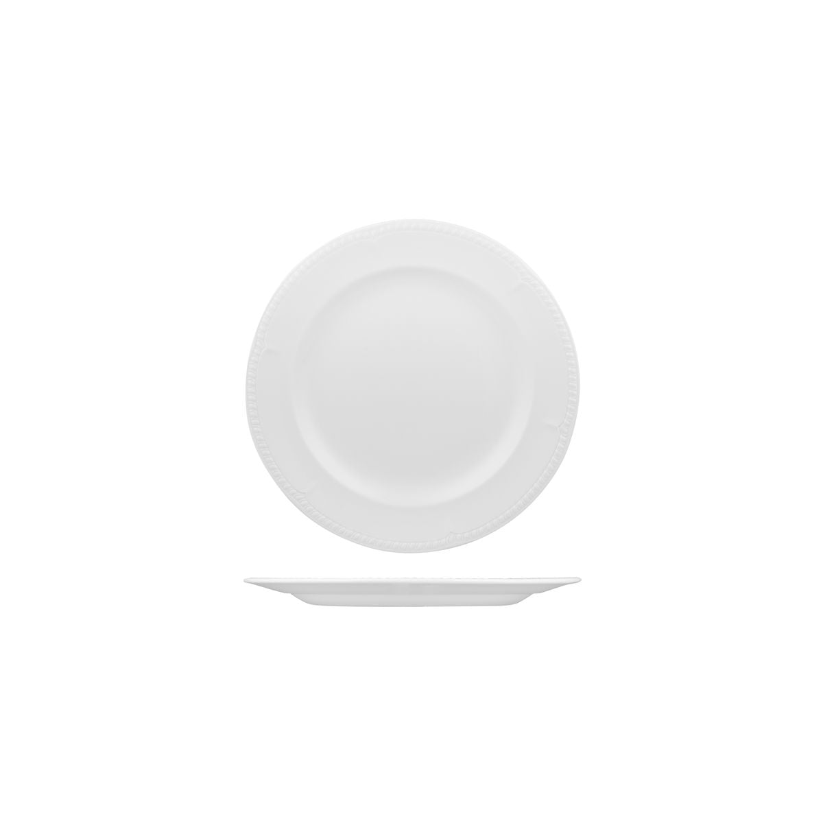 Round Plate - 165mm, Buckingham from Churchill. Textured, made out of Porcelain and sold in boxes of 24. Hospitality quality at wholesale price with The Flying Fork!