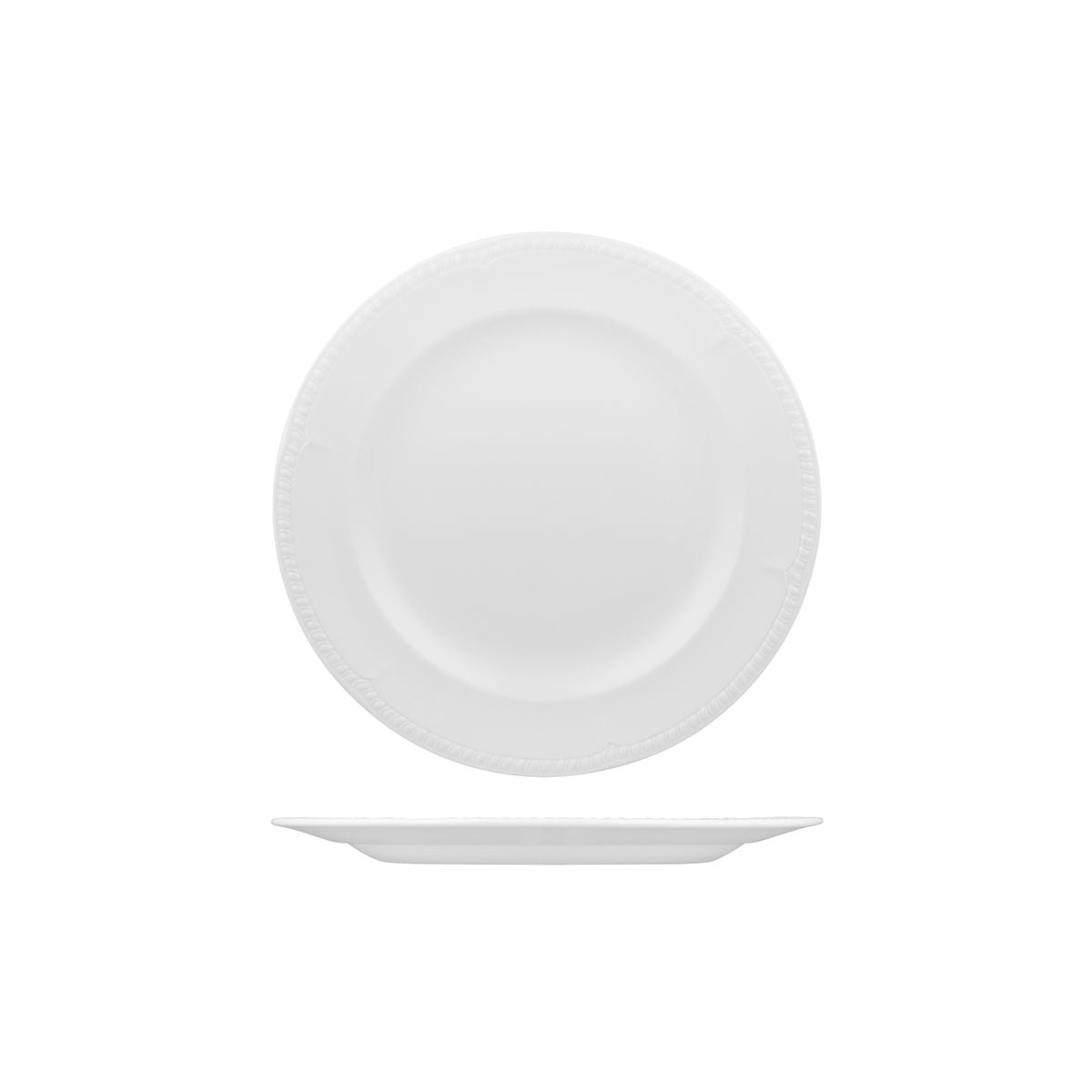 Round Plate - 215mm, Buckingham from Churchill. Textured, made out of Porcelain and sold in boxes of 24. Hospitality quality at wholesale price with The Flying Fork!