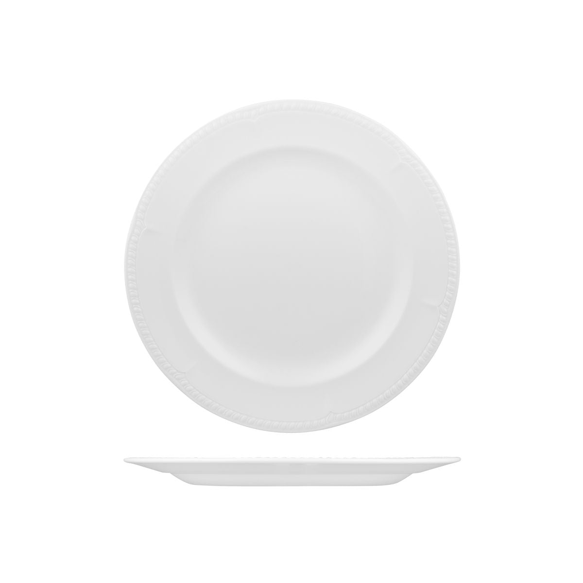 Round Plate - 254mm, Buckingham from Churchill. Textured, made out of Porcelain and sold in boxes of 24. Hospitality quality at wholesale price with The Flying Fork!