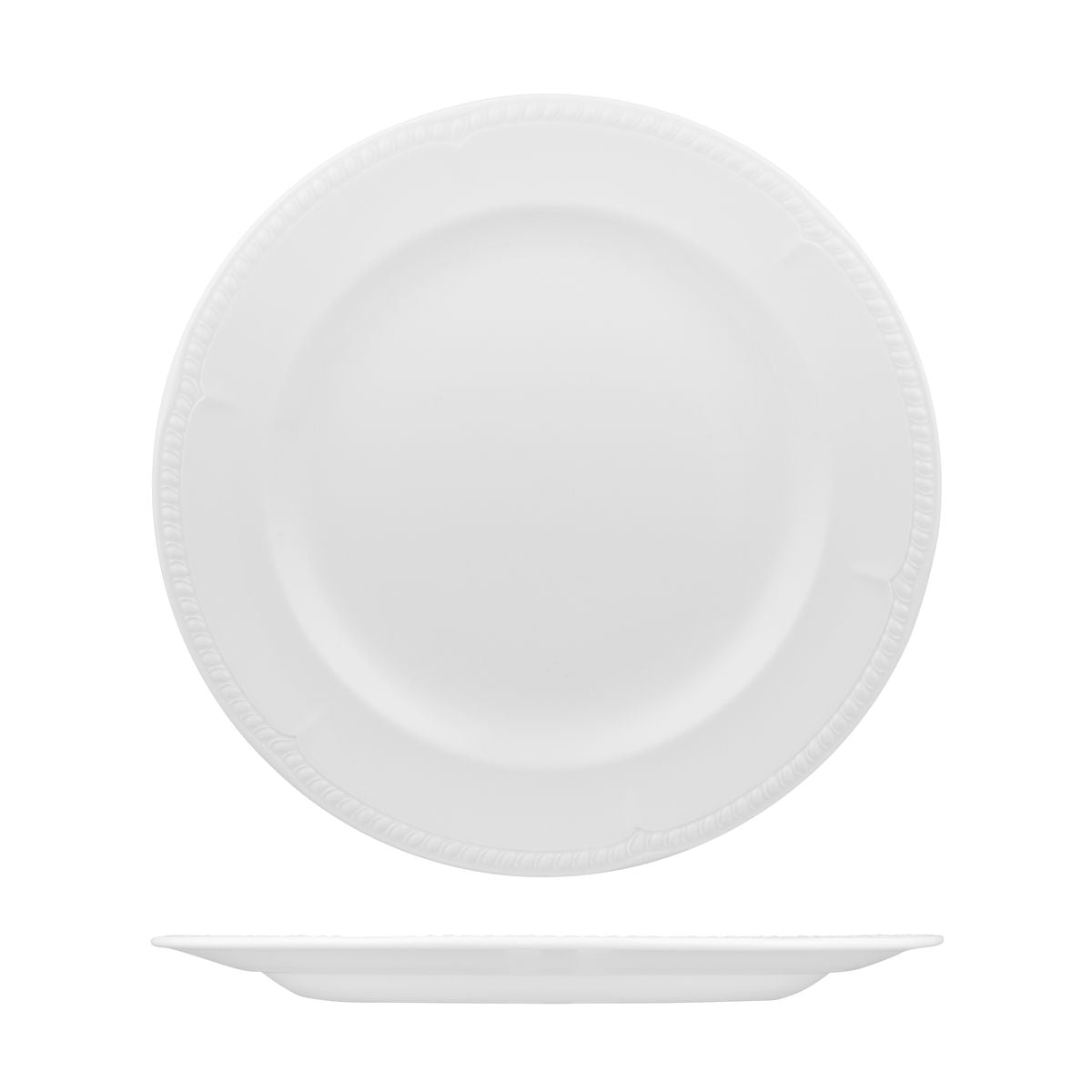 Round Plate - 305mm, Buckingham from Churchill. Textured, made out of Porcelain and sold in boxes of 12. Hospitality quality at wholesale price with The Flying Fork!