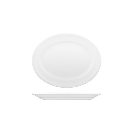 Oval Plate - 203mm, Buckingham from Churchill. Textured, made out of Porcelain and sold in boxes of 12. Hospitality quality at wholesale price with The Flying Fork!