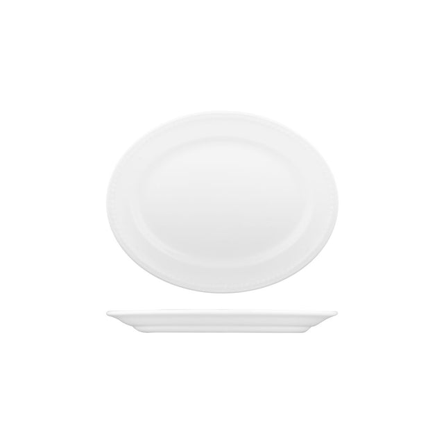 Oval Plate - 203mm, Buckingham from Churchill. Textured, made out of Porcelain and sold in boxes of 12. Hospitality quality at wholesale price with The Flying Fork!