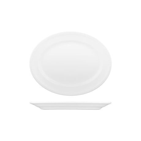 Oval Plate - 254mm, Buckingham from Churchill. Textured, made out of Porcelain and sold in boxes of 12. Hospitality quality at wholesale price with The Flying Fork!