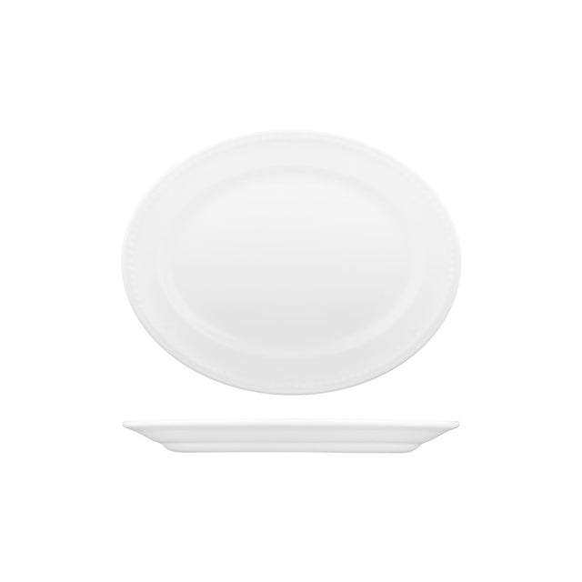Oval Plate - 254mm, Buckingham from Churchill. Textured, made out of Porcelain and sold in boxes of 12. Hospitality quality at wholesale price with The Flying Fork!