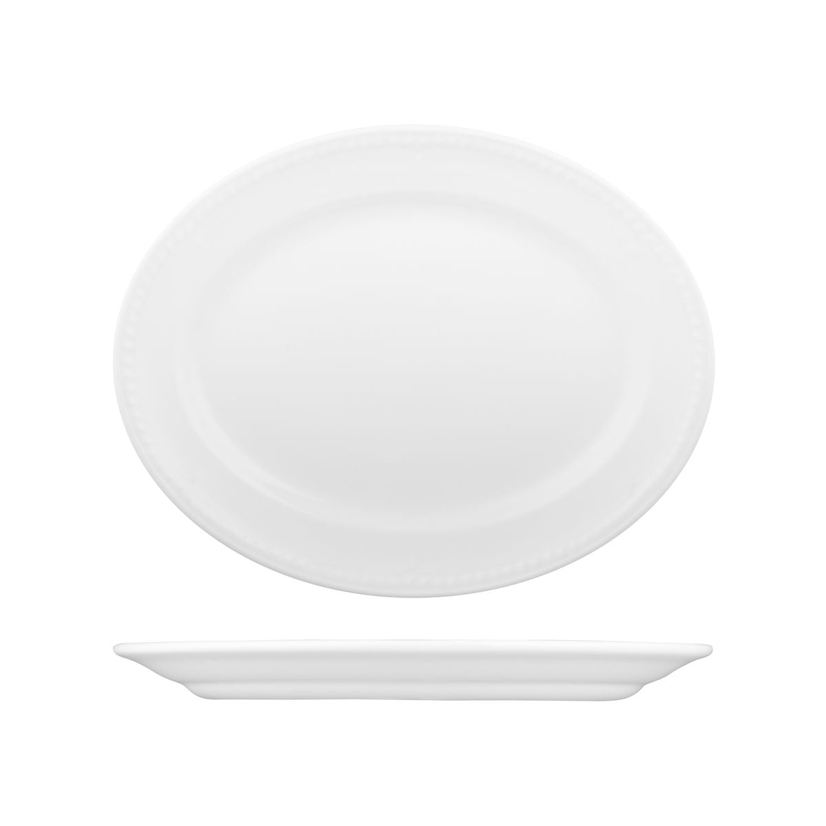 Oval Plate - 305mm, Buckingham from Churchill. Textured, made out of Porcelain and sold in boxes of 12. Hospitality quality at wholesale price with The Flying Fork!