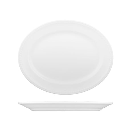 Oval Plate - 305mm, Buckingham from Churchill. Textured, made out of Porcelain and sold in boxes of 12. Hospitality quality at wholesale price with The Flying Fork!