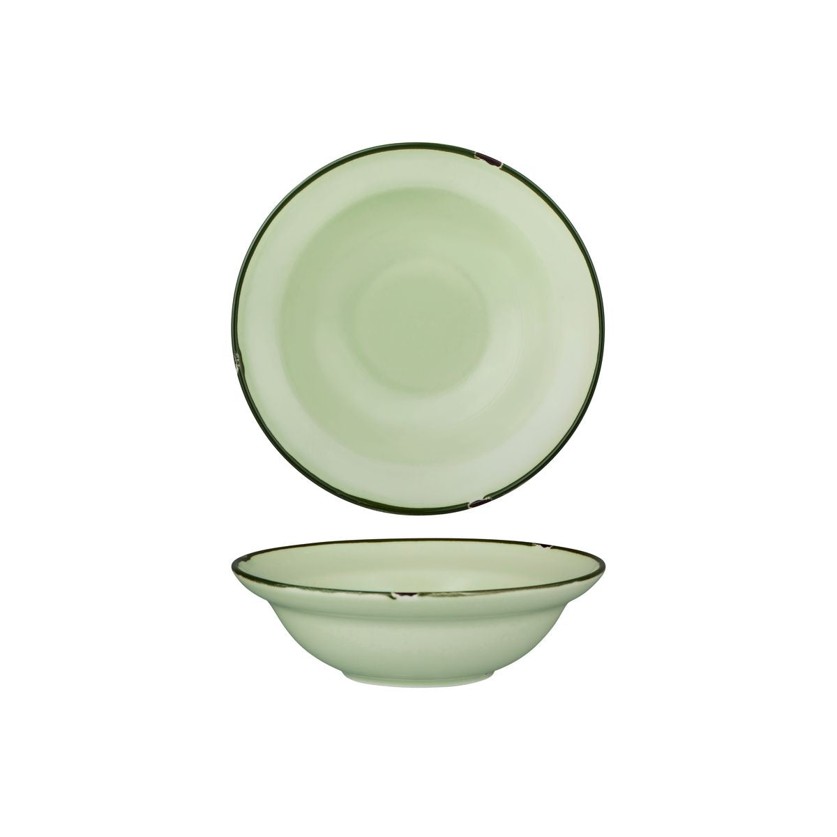 Round Bowl - 190mm, Tintin Green & Green from Luzerne. made out of Ceramic and sold in boxes of 12. Hospitality quality at wholesale price with The Flying Fork!