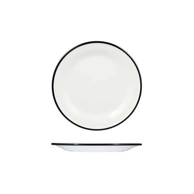 Round Plate, 220mm, Melamine - White & Black from Ryner Melamine. Sold in boxes of 12. Hospitality quality at wholesale price with The Flying Fork!