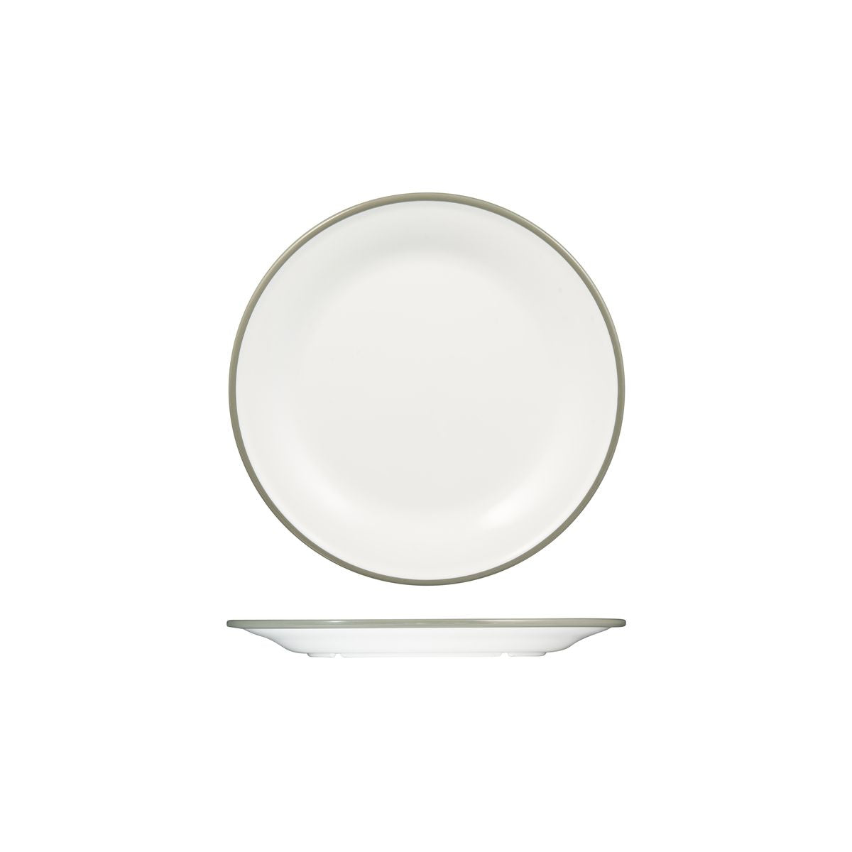 Round Plate, 220mm, Melamine - White & Grey from Ryner Melamine. Sold in boxes of 12. Hospitality quality at wholesale price with The Flying Fork!