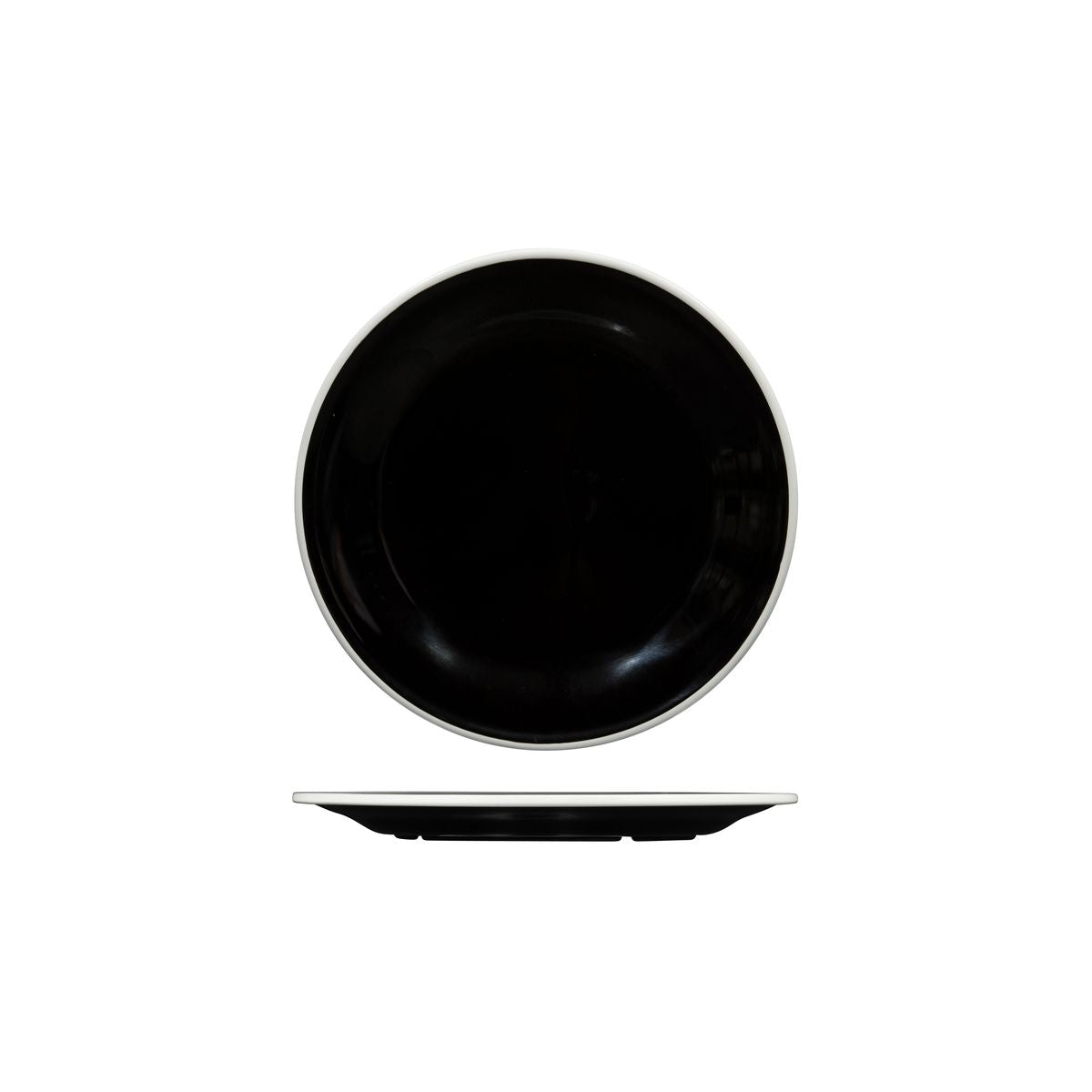 Round Plate, 220mm, Melamine - Black & White from Ryner Melamine. Sold in boxes of 12. Hospitality quality at wholesale price with The Flying Fork!