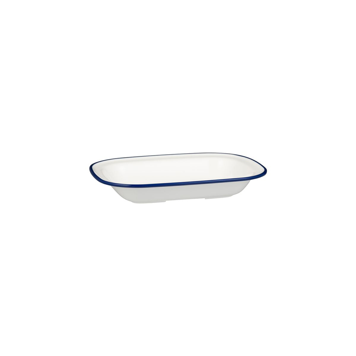 Rectangular Dish, 200 x 145 x 45mm, Melamine - White & Blue from Ryner Melamine. Sold in boxes of 12. Hospitality quality at wholesale price with The Flying Fork!