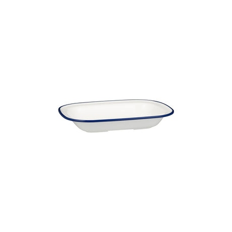Rectangular Dish, 200 x 145 x 45mm, Melamine - White & Blue from Ryner Melamine. Sold in boxes of 12. Hospitality quality at wholesale price with The Flying Fork!