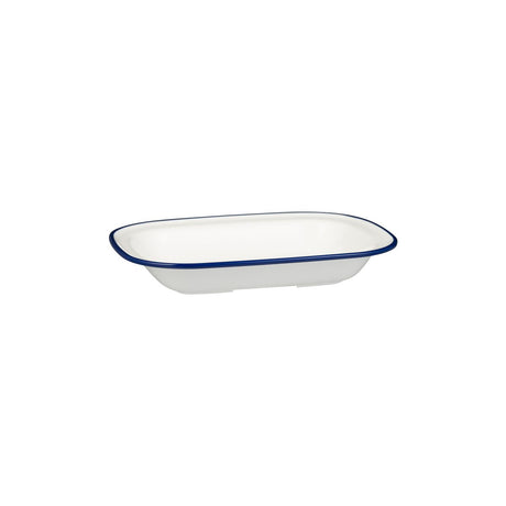 Rectangular Dish, 230 x 176 x 45mm, Melamine - White & Blue from Ryner Melamine. Sold in boxes of 12. Hospitality quality at wholesale price with The Flying Fork!
