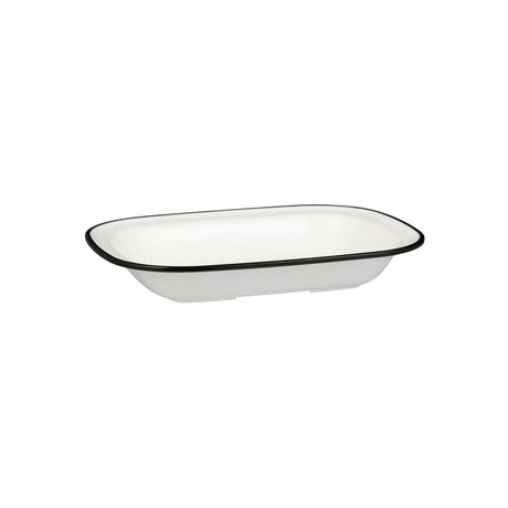 Rectangular Dish, 270 x 200 x 42mm, Melamine - White & Black from Ryner Melamine. Sold in boxes of 12. Hospitality quality at wholesale price with The Flying Fork!