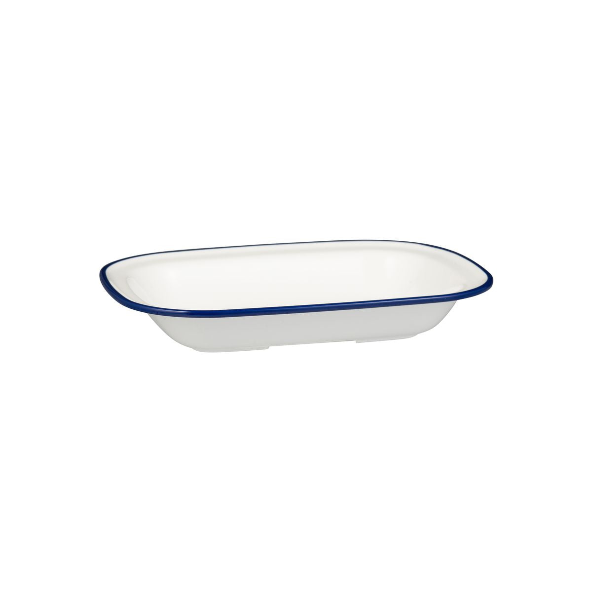 Rectangular Dish, 270 x 200 x 42mm, Melamine - White & Blue from Ryner Melamine. Sold in boxes of 12. Hospitality quality at wholesale price with The Flying Fork!