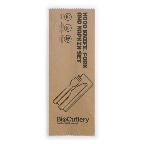 16cm coated knife, fork and napkin set - FSC 100% - wood - Carton of 400 units