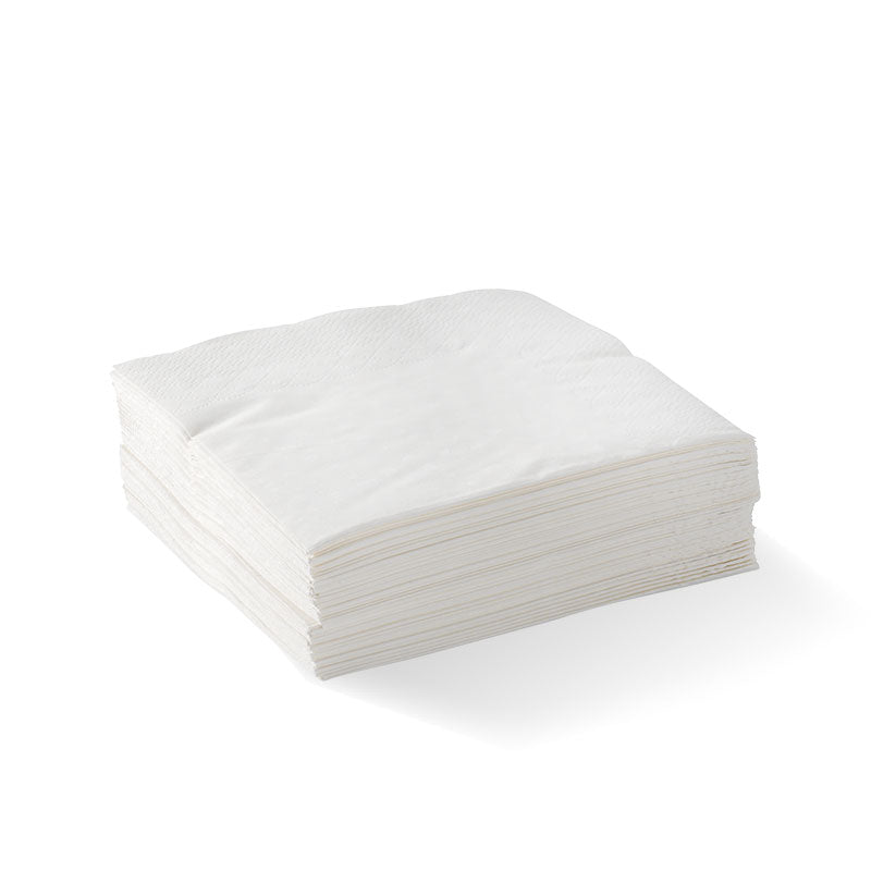 Cocktail Napkin - Embossed, White, 2ply (Box of 2000) from BioPak. Compostable, made out of FSC Pulp and sold in boxes of 1. Hospitality quality at wholesale price with The Flying Fork!