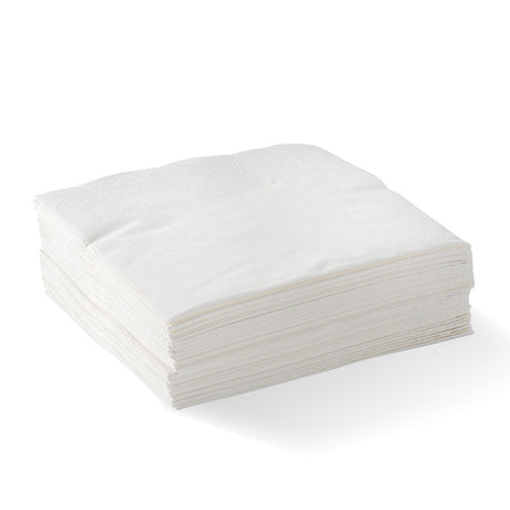 Diner Napkin - White, 1-4 Fold, Embossed, 2ply (Box of 1000) from BioPak. Compostable, made out of FSC Pulp and sold in boxes of 1. Hospitality quality at wholesale price with The Flying Fork!