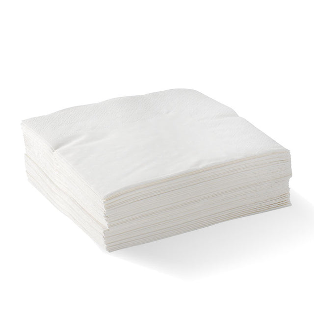 Diner Napkin - White, 1-4 Fold, Embossed, 2ply (Box of 1000) from BioPak. Compostable, made out of FSC Pulp and sold in boxes of 1. Hospitality quality at wholesale price with The Flying Fork!