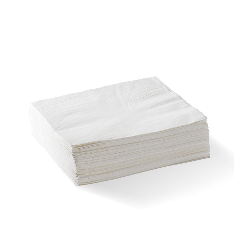 Lunch Napkin - White, 1-4 Fold, 2ply (Box of 2000) from BioPak. Compostable, made out of FSC Pulp and sold in boxes of 1. Hospitality quality at wholesale price with The Flying Fork!