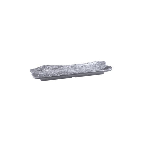 Medium Oblong Weathered Pewter Platter, 270x110mm from Cheforward. Sold in boxes of 12. Hospitality quality at wholesale price with The Flying Fork!