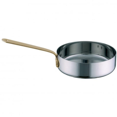 Frypan With Brass Handle - 390ml, 120x35mm, Miniatures from Chef Inox. made out of 18/10 Stainless steel and sold in boxes of 4. Hospitality quality at wholesale price with The Flying Fork!