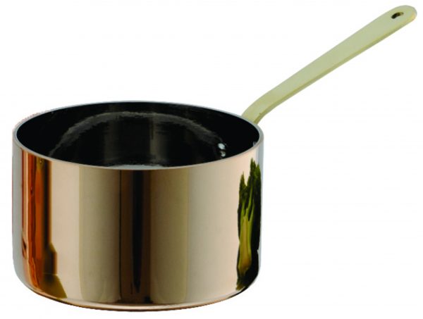 Saucepan With Brass Handle - 840ml, 120x75mm, Miniatures, Copper from Chef Inox. made out of Copper and sold in boxes of 2. Hospitality quality at wholesale price with The Flying Fork!