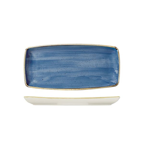 Oblong Plate - 295 x 150mm, Cornflower Blue, Stonecast from Churchill. Vitrified, made out of Porcelain and sold in boxes of 6. Hospitality quality at wholesale price with The Flying Fork!