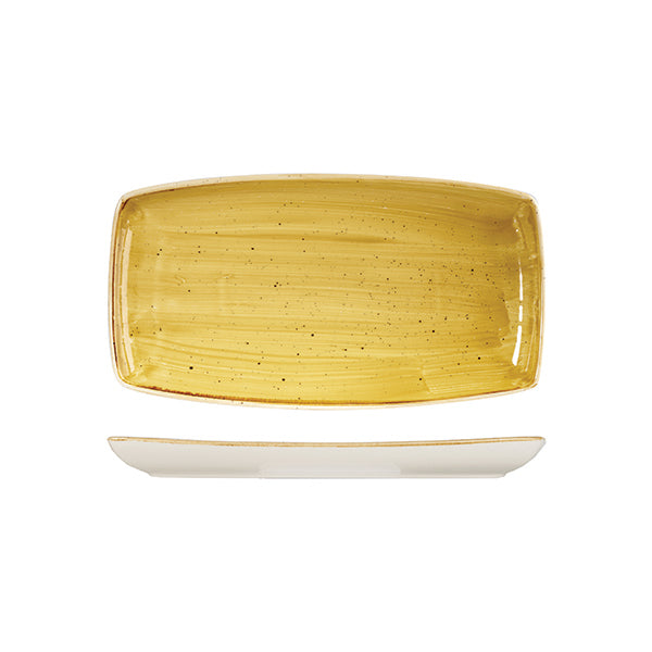Oblong Plate - 295x150mm, Mustard Seed Yellow, Stonecast from Churchill. Vitrified, made out of Porcelain and sold in boxes of 6. Hospitality quality at wholesale price with The Flying Fork!