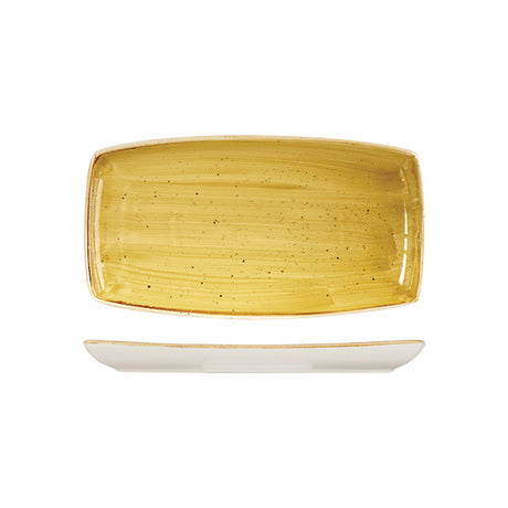 Oblong Plate - 295x150mm, Mustard Seed Yellow, Stonecast from Churchill. Vitrified, made out of Porcelain and sold in boxes of 6. Hospitality quality at wholesale price with The Flying Fork!
