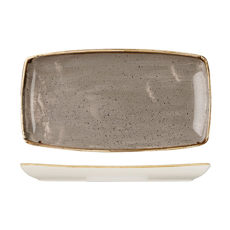 Rectangular Plate - 350mmx185mm, Peppercorn grey, Stonecast from Churchill. Vitrified, made out of Porcelain and sold in boxes of 3. Hospitality quality at wholesale price with The Flying Fork!