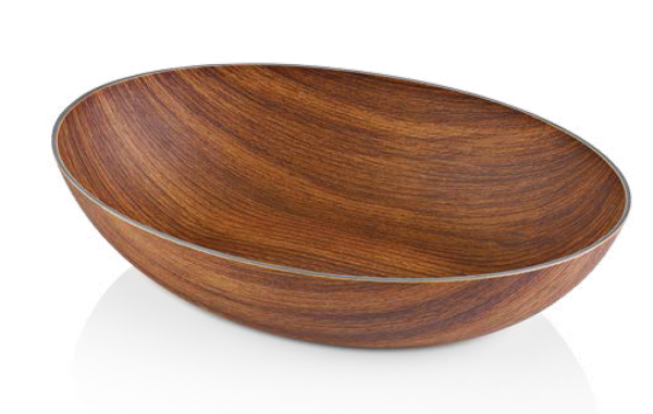 Large brown wooden bowl on white background
