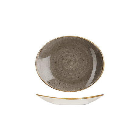 Oval Plate - 192x163mm, Peppercorn Grey, Stonecast from Churchill. Vitrified, made out of Porcelain and sold in boxes of 6. Hospitality quality at wholesale price with The Flying Fork!