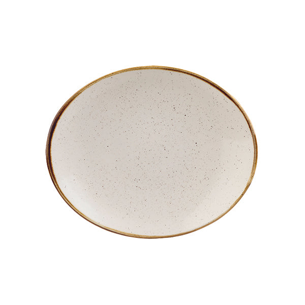 Oval Plate - 192mm, Barley White, Stonecast from Churchill. Vitrified, made out of Porcelain and sold in boxes of 6. Hospitality quality at wholesale price with The Flying Fork!