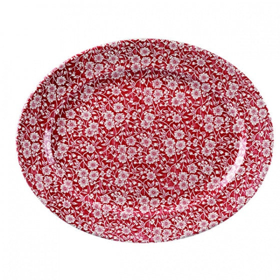Oval Plate - Wide Rim, Victorian Calico, Cranberry, 365mm from Churchill. made out of Porcelain and sold in boxes of 6. Hospitality quality at wholesale price with The Flying Fork!