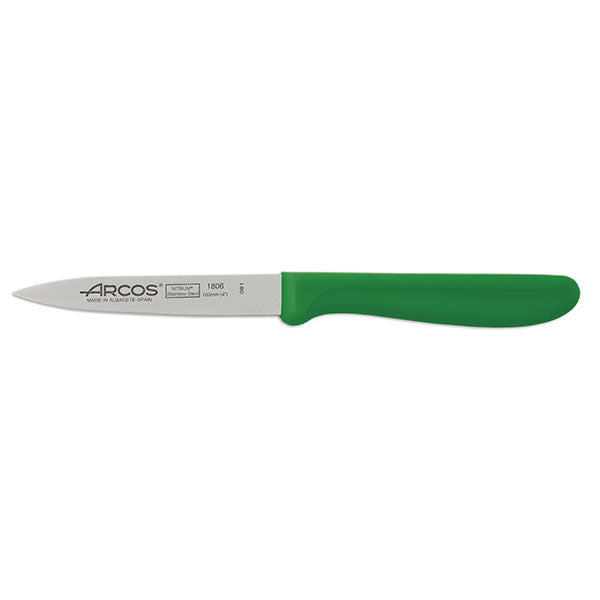Paring Knife with Green Handleon a white background