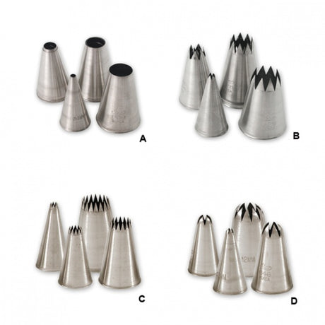 Pastry Tube Set - S-S, Closed Star, 10Pcs from TheFlyingFork. Sold in boxes of 1. Hospitality quality at wholesale price with The Flying Fork!