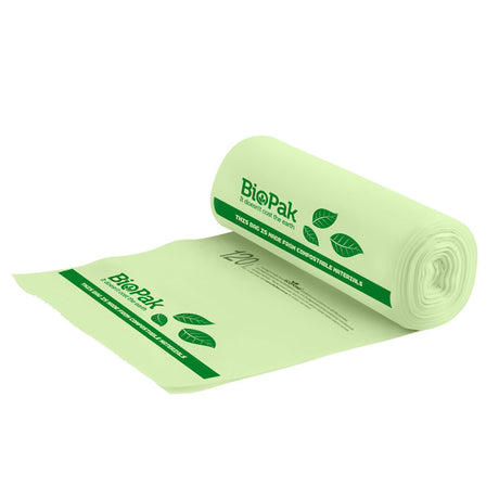 Bioplastic Bin Liner - 120L (Box of 144) from BioPak. Compostable, made out of Bioplastic and sold in boxes of 1. Hospitality quality at wholesale price with The Flying Fork!