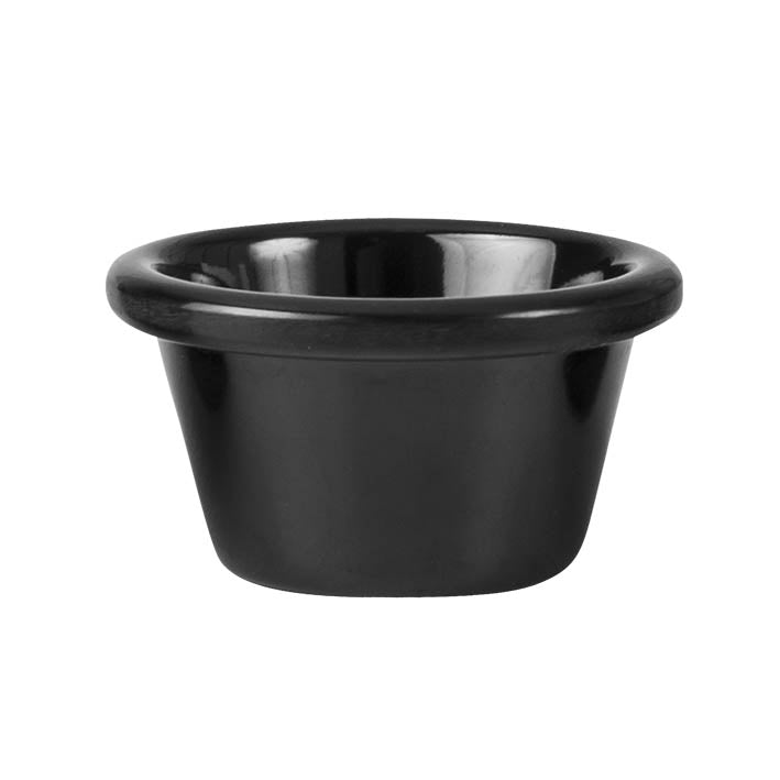 Ramekin - Black, 80 x 45mm-90ml from Ryner Melamine. Sold in boxes of 72. Hospitality quality at wholesale price with The Flying Fork!