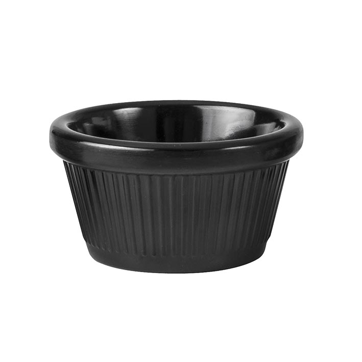 Ramekin - Black, 72 x 40mm-60ml, Fluted from Ryner Melamine. Sold in boxes of 72. Hospitality quality at wholesale price with The Flying Fork!