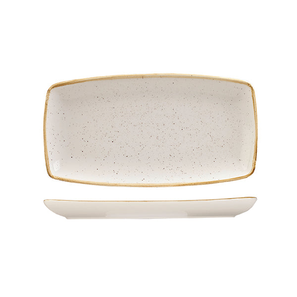 Rectangular Plate - 295x150mm, Barley White, Stonecast from Churchill. Vitrified, made out of Porcelain and sold in boxes of 6. Hospitality quality at wholesale price with The Flying Fork!