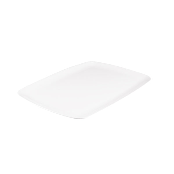 Rect. Platter - Coupe, White, 485 x 355mm from Ryner Melamine. Sold in boxes of 6. Hospitality quality at wholesale price with The Flying Fork!