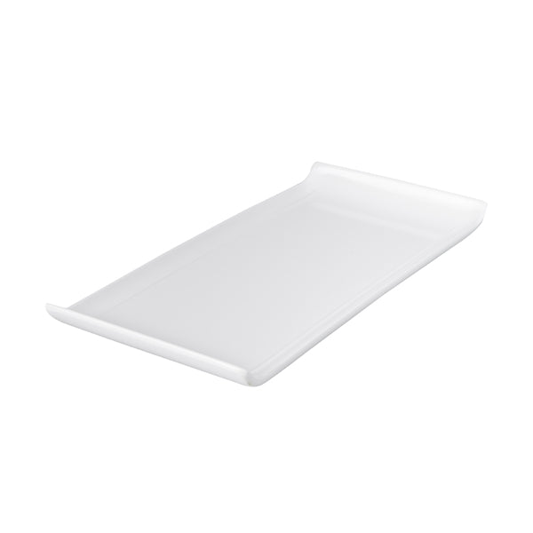Rect. Platter - W-Lip, White, 300 x 145mm from Ryner Melamine. Sold in boxes of 6. Hospitality quality at wholesale price with The Flying Fork!