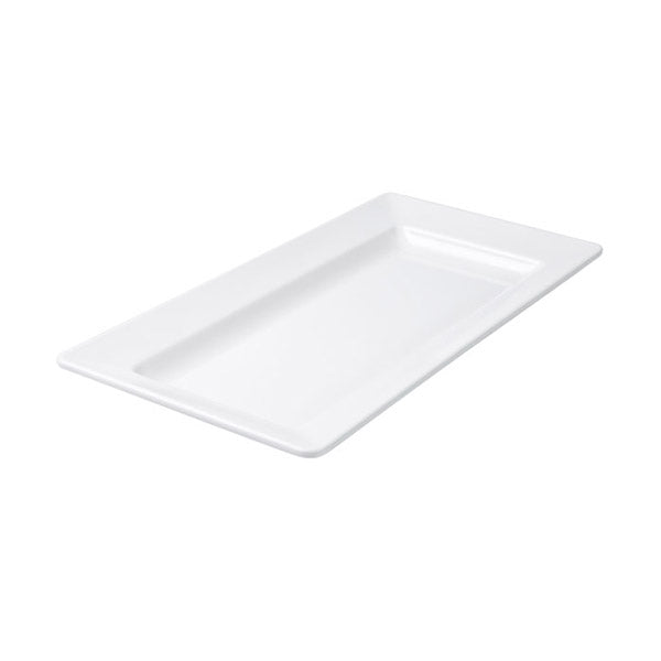 Rect. Platter - Wide Rim, White, 500 x 270mm from Ryner Melamine. Sold in boxes of 3. Hospitality quality at wholesale price with The Flying Fork!