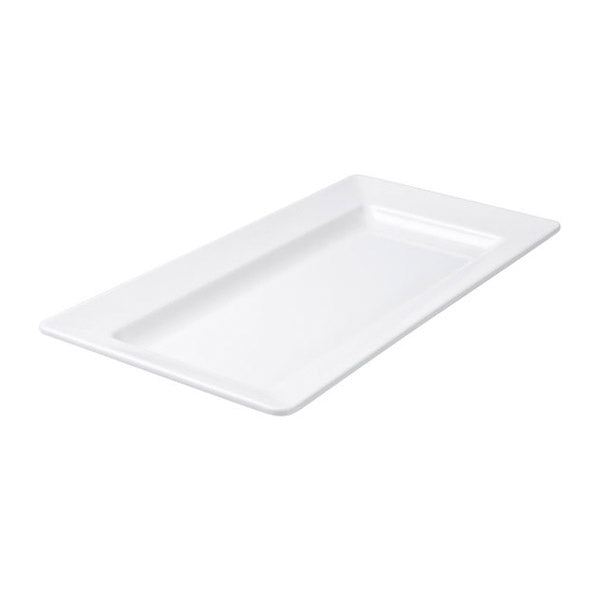 Rectangular Platter - Wide Rim, White, 560 x 322mm from Ryner Melamine. made out of Melamine and sold in boxes of 3. Hospitality quality at wholesale price with The Flying Fork!