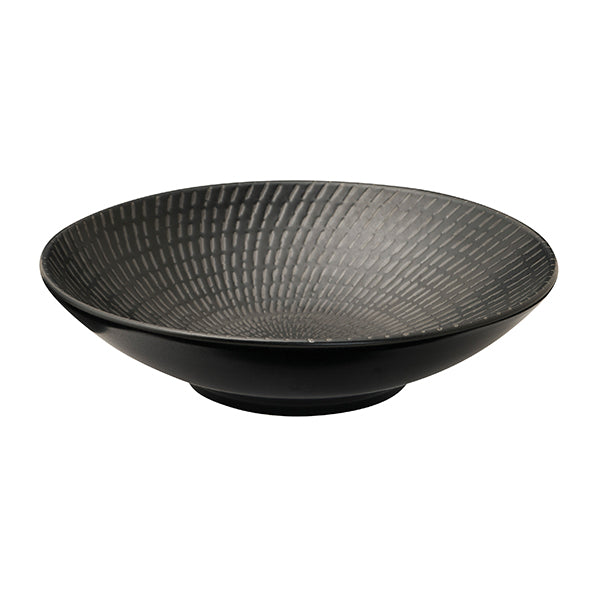 Round Bowl - 240mm, Black Swirl from Luzerne. Textured, made out of Ceramic and sold in boxes of 4. Hospitality quality at wholesale price with The Flying Fork!