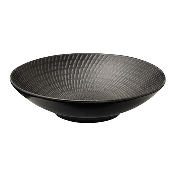 Round Bowl - 290mm, Black Swirl from Luzerne. Textured, made out of Ceramic and sold in boxes of 2. Hospitality quality at wholesale price with The Flying Fork!